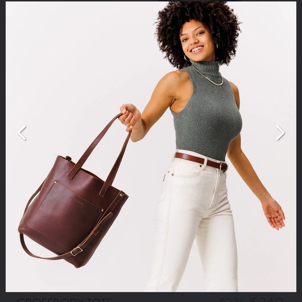 Portland Leather Cognac Crossbody Tote- Zipper